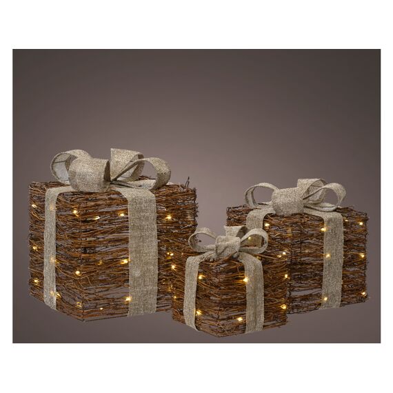 Micro Led Giftbox Rotan Steady Binnen L25.00-W25.00-H30.00Cm-30L Bruin/Warm Wit Set/3