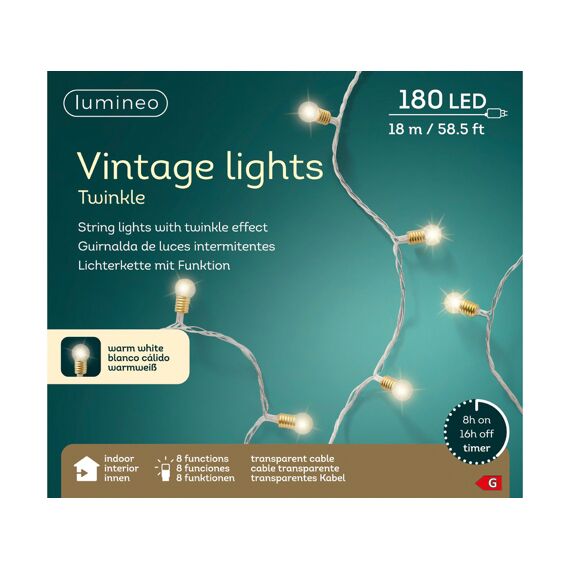 Led Vintage Lights 8 Functie Twinkel Effect Binnen 1790Cm-180L Transparant/Warm Wit