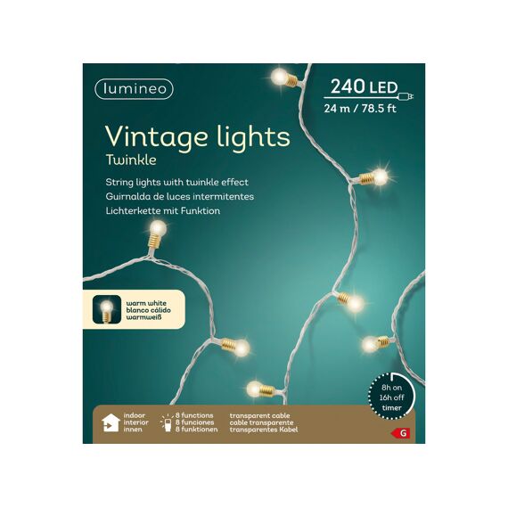 Led Vintage Lights 8 Functie Twinkel Effect Binnen 2390Cm-240L Transparant/Warm Wit