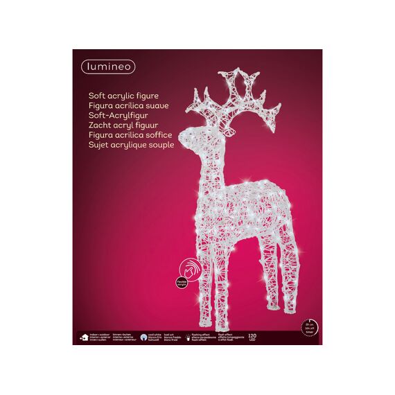 Led Rendier Zacht Acryl Reindeer Flashing Effect L72.00-W23.00-H116.00Cm-120L Transparent/Koel Wit