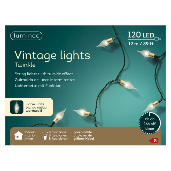 Led Vintage Lights 8 Functie Twinkel Effect Binnen 1190Cm-120L Groen/Warm Wit