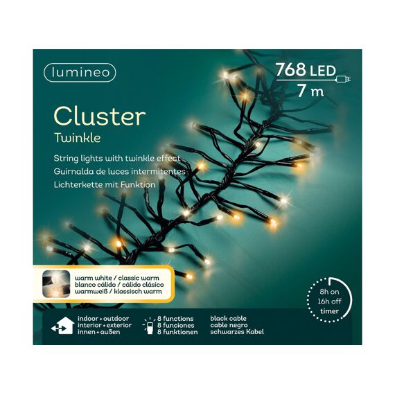 Led Clusterverlichting Twinkel Buiten 7M-768L Zwart/Warm Wit/Klassiek Warm