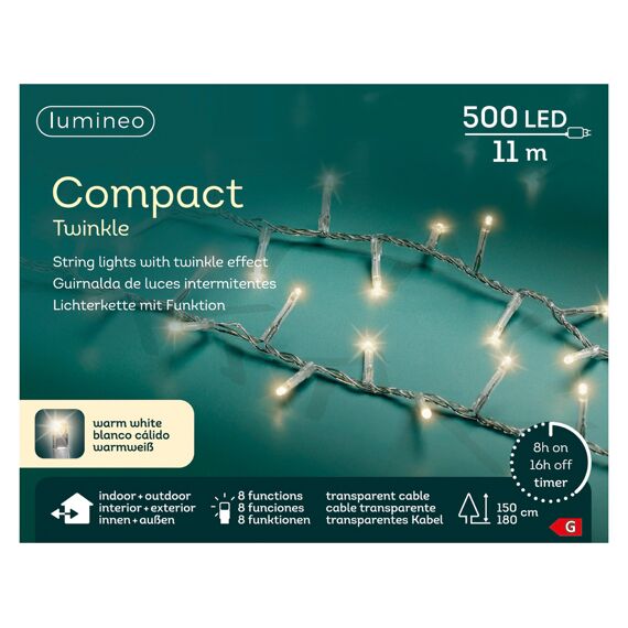 Led Verlichting Compact Twinkel Buiten 11M-500L Transparant/Warm Wit