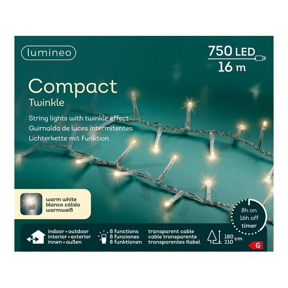 Led Verlichting Compact Twinkel Buiten 1600Cm-750L Transparant/Warm Wit