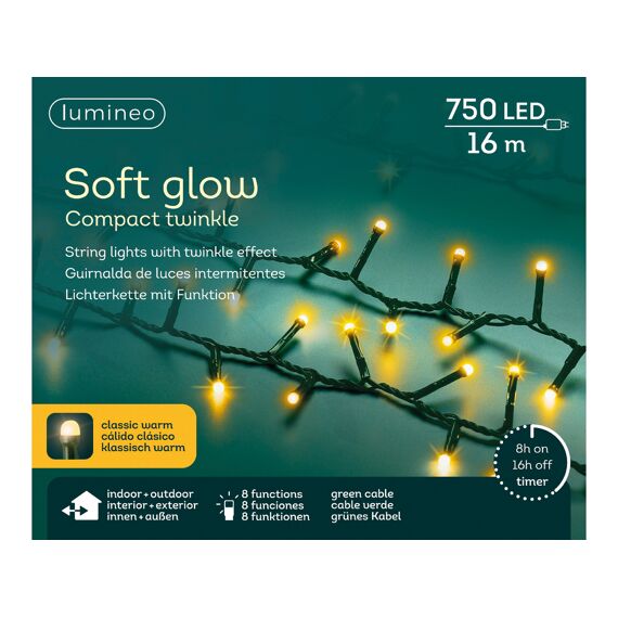 Led Soft Glow Compact Lights 8 Functie Twinkel Effect Buiten 1600Cm-750L Groen/Klassiek Warm