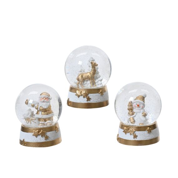 Schudbol Polyresin Dia8.00-H10.20Cm Wit/Goud 3 Assortiment Prijs Per Stuk