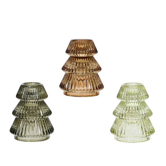 Theelichthouder Glas Binnen Christmas Tree Dia6.50-H8.00Cm 3 Assortiment Prijs Per Stuk