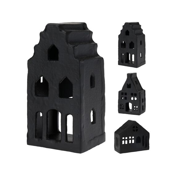 Huis Met Theelicht Zwart 7X6X12Cm 3 Assortiment Prijs Per Stuk