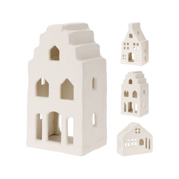 Huis Met Theelicht Wit 7X6X12Cm 3 Assortiment Prijs Per Stuk