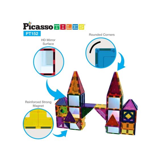 Picasso Tiles Block Design And Mirror Building Set 152 Stuks Magnetische Tegels