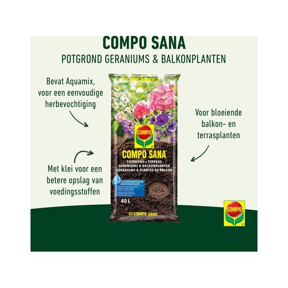 Compo Sana Potgrond Geraniums & Balkonplanten 40 L