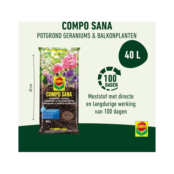 Compo Sana Potgrond Geraniums & Balkonplanten 40 L