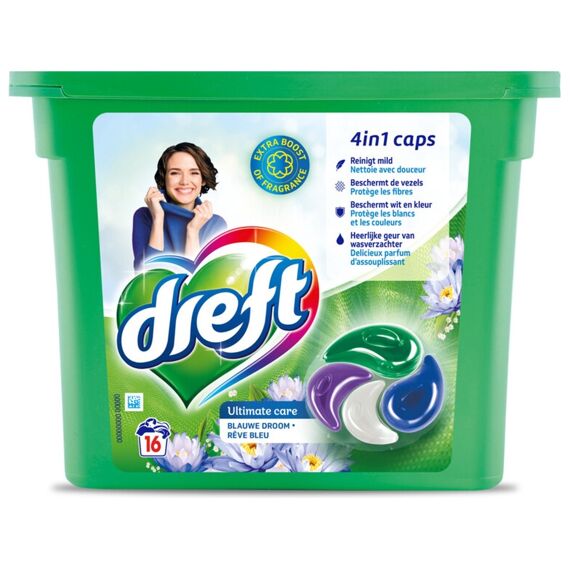 Dreft Wasmiddel Tabs 4-In-1 Ultimate Care Blauwe Droom 16 Scoops/416Gr