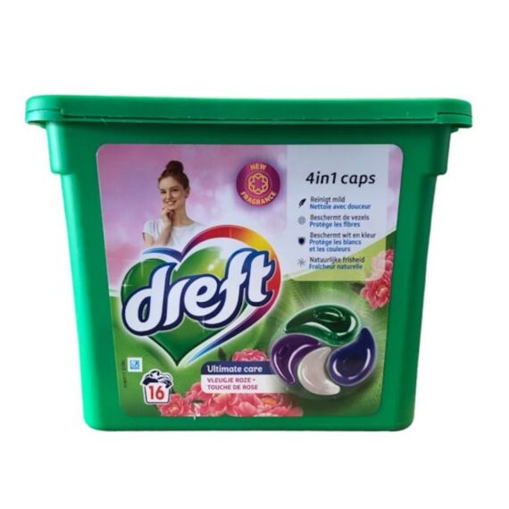 Dreft Wasmiddel Tabs 4-In-1 Ultimate Care Vleugje Rose 16 Scoops/416Gr