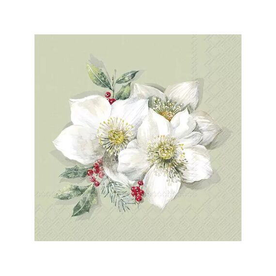 Ihr 10268 Christmas Rose Lunchservet Sage