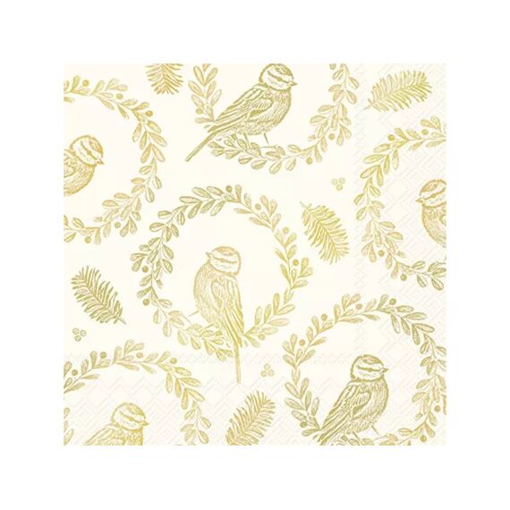 Ihr 10617 Bright Bird Wreath Lunchservet Cream Gold