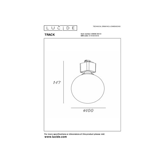 Lucide Track Tycho Glas Opaal 30 1Xg9