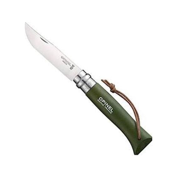 Zakmes N°08 Khaki Opinel Colorama Rvs/Kaki Leren Koord