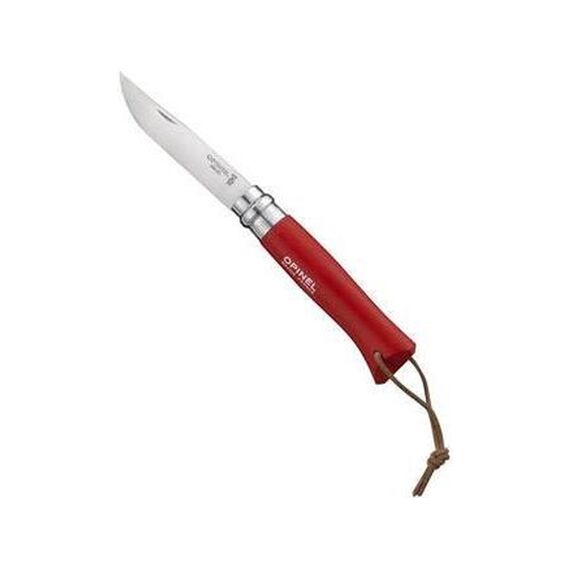 Zakmes N°08 Red Opinel Colorama Rvs/Rood Leren Koord