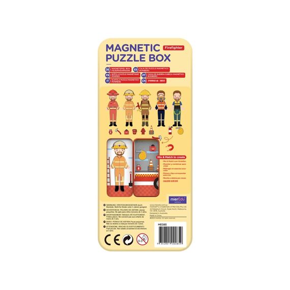 MierEdu Magnetische Puzzeldoos Reis - Brandweerman 9X3,3X20,3Cm Bevat 2 Scènes