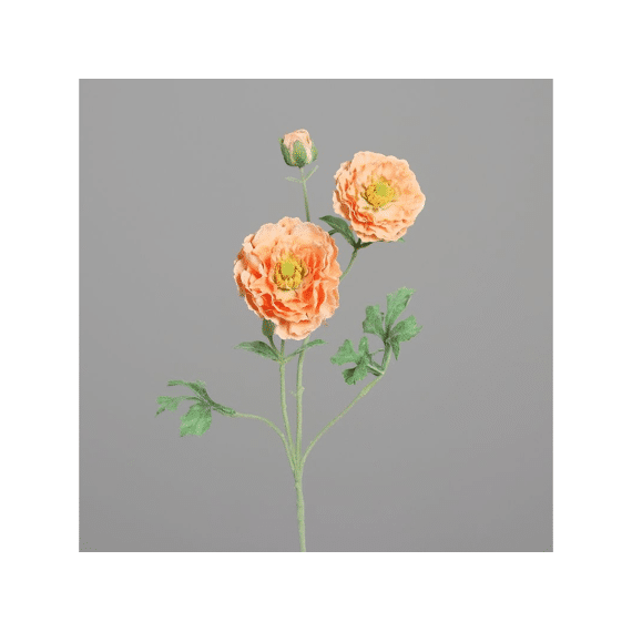 Kunstboem Ranunculus With 2 Flowers And A Bud, 70 Cm, Salmon