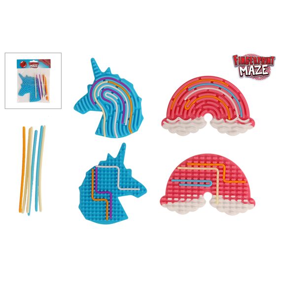 Fingerprint Maze Met 12 Sticks 18.5Cm Unicorn/Rainbow Assortiment Prijs Per Stuk