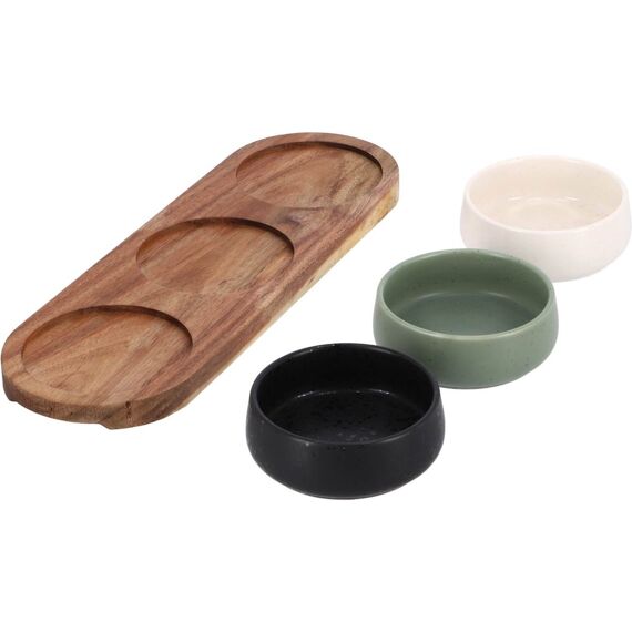 Cosy & Trendy Bites Aperoset 4Pcs - Serveerplank 32X10,5Cm + 3X Bowl D9,5X3,5Cm