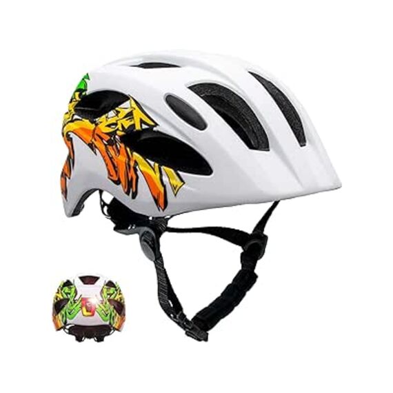 Crazy safety Fietshelm M 54-58Cm Usb Oplaadbaar Acherlicht Grafitti White/Yellow