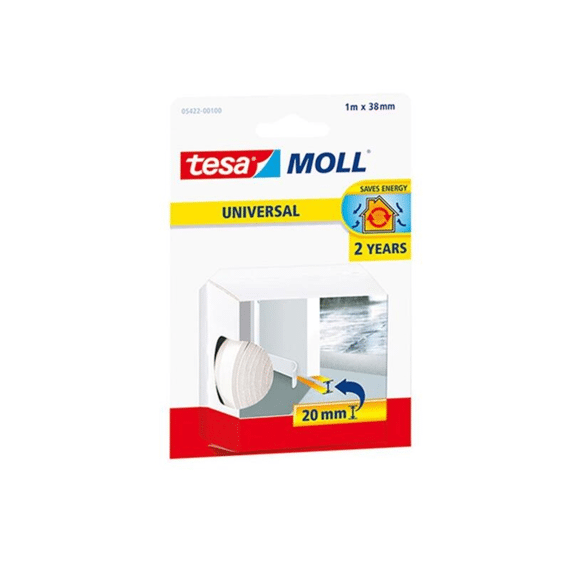 Universele zelfklevende Tesamoll schuimprofiel wit  38X2Mmx1M/Rol 5422