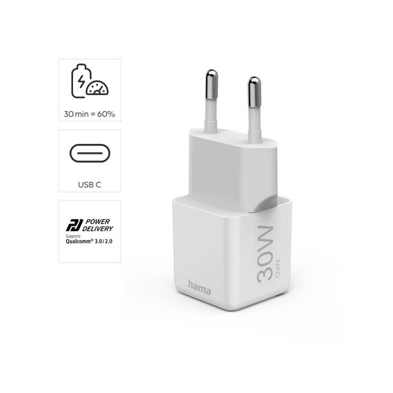 Hama Snellader Usb-C Super Mini-Oplader Pd 30W Wit