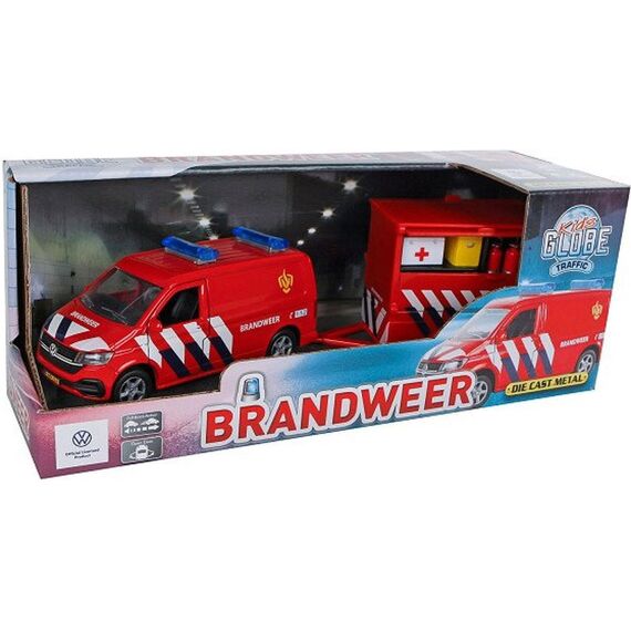 Kids Globe Volkswagen Transporter Brandweer Met Aanhangwagen - NL - 27,5Cm
