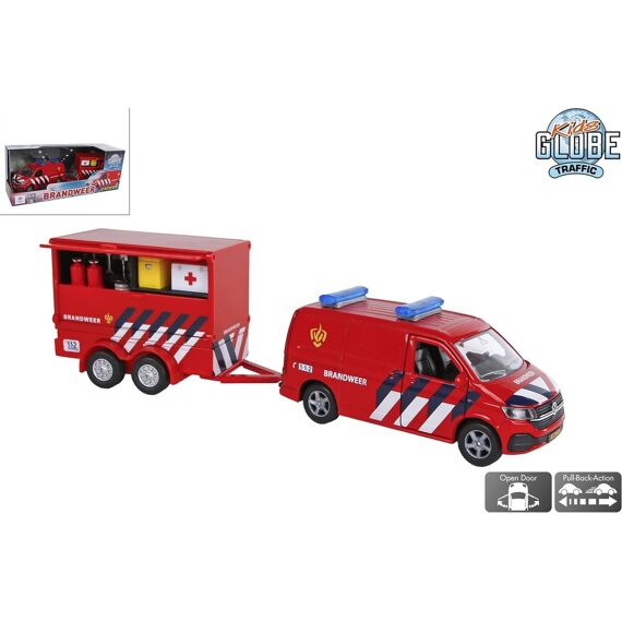 Kids Globe Volkswagen Transporter Brandweer Met Aanhangwagen - NL - 27,5Cm