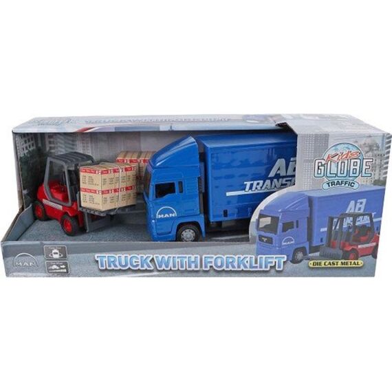 Kids Globe Man Vrachtwagen 17Cm Met Vorkheftruck 10Cm