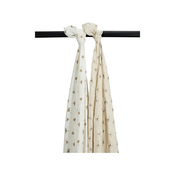 Meyco Swaddle Tetra 120x120 2-pack Gingko Offwhite Soft Sand