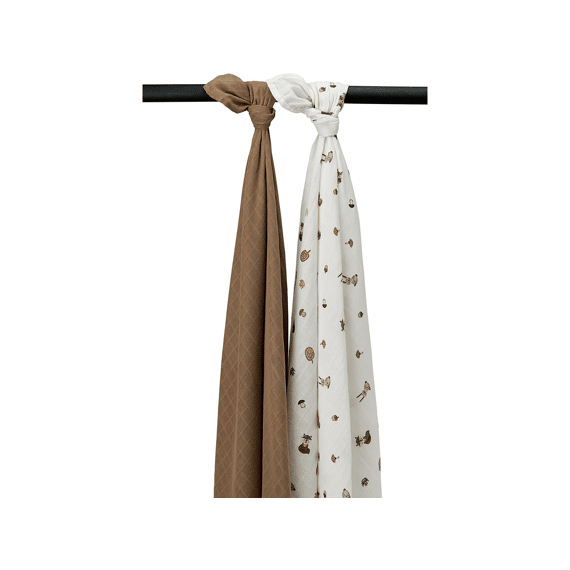 Meyco Swaddle Tetra 120x120 2-pack Forest Animals Toffee