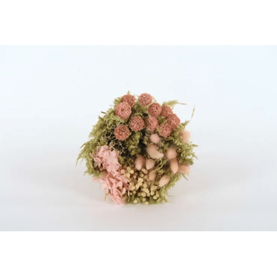 Flowers & Culms - Droogboeket In Cement Potje - Pink/Green - Ø11Xh22Cm
