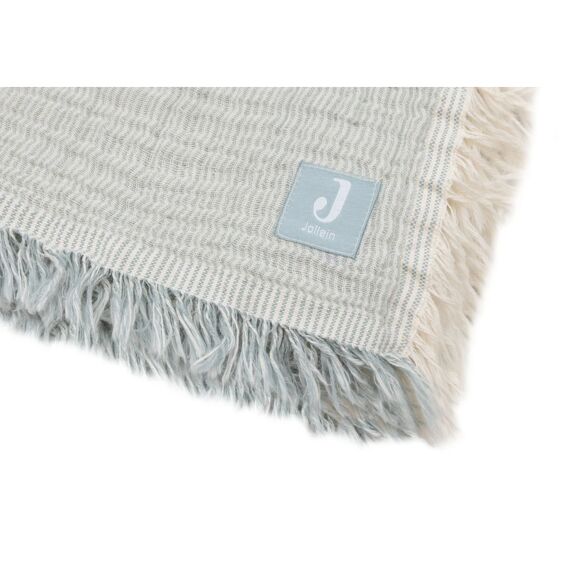 Jollein Deken Ledikant 120X120Cm Fringe Stripe Sea Green/Ivory Gots