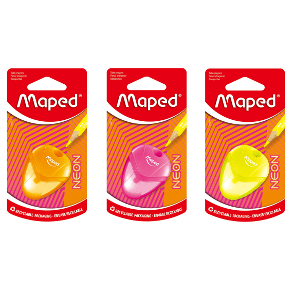 Maped Neon Potloodslijper 1 Gat Assortiment Kleuren Op Blisterkaart