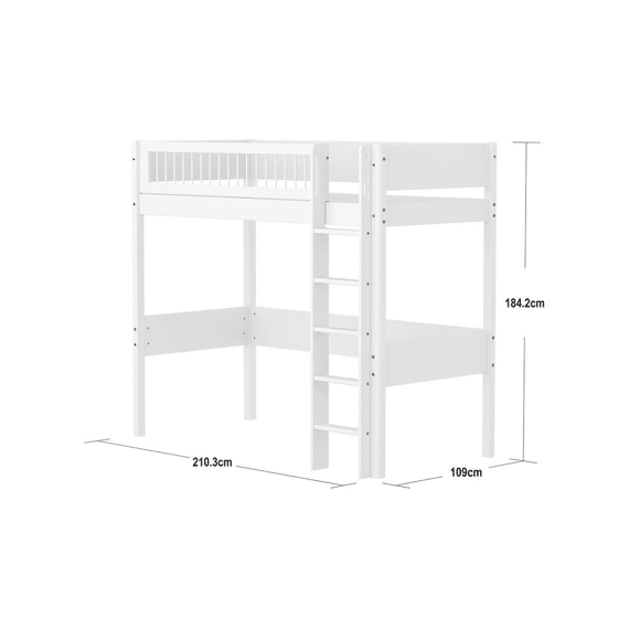 Flexa White Hoogslaper 90x200 Rechte Trap, Bedhek Crossbar (incl.lattenbodem)