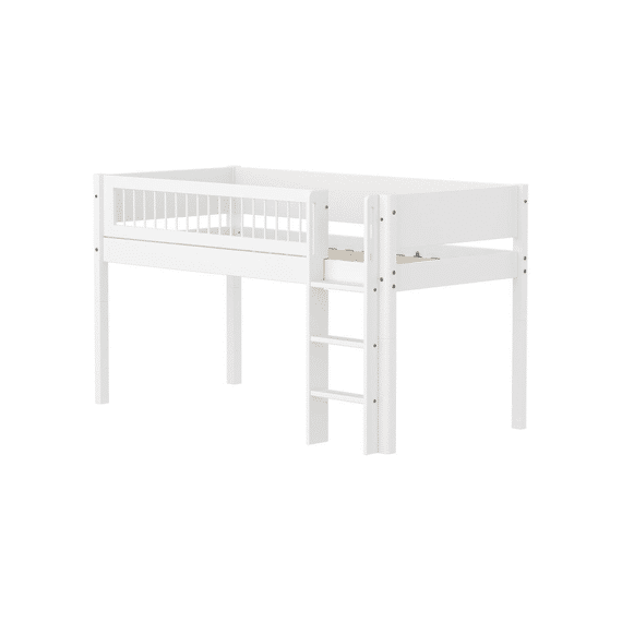 Flexa White Halfhoogslaper 90x200 Rechte Trap, Bedhek Crossbar (incl.lattenbodem)