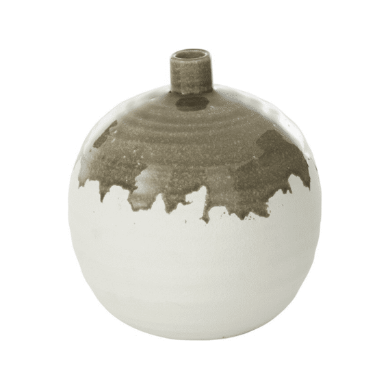 Vaas Olea Fles Rond Olijfgr/wi 21.5x21.5x23.5cm