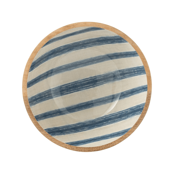 Kom Strepen Mango Blauw/wit L 30x30x12cm