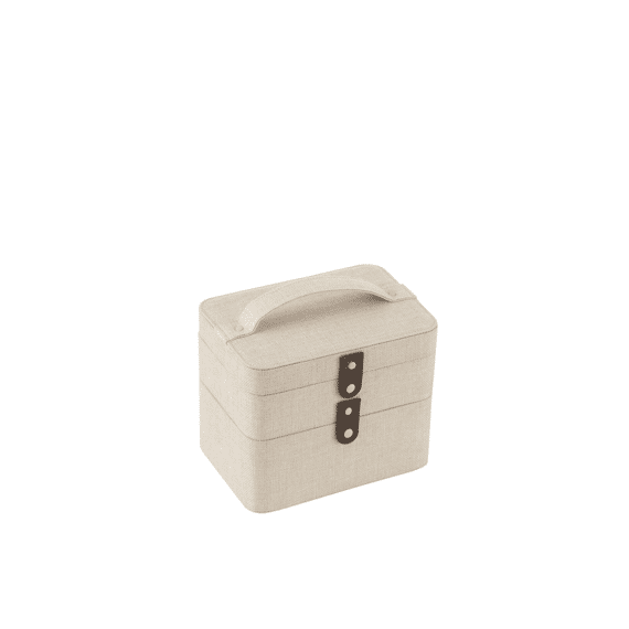 J-Line Cosmetische doos Rechthoekig+spiegel 2 Niveaus Polyester Grijs 21.5x15x17.5cm