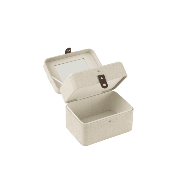 J-Line Cosmetische doos Rechthoekig+spiegel 2 Niveaus Polyester Grijs 21.5x15x17.5cm