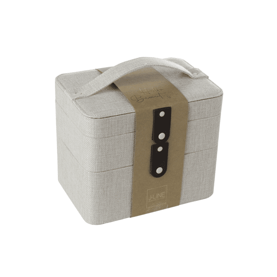 J-Line Cosmetische doos Rechthoekig+spiegel 2 Niveaus Polyester Grijs 21.5x15x17.5cm