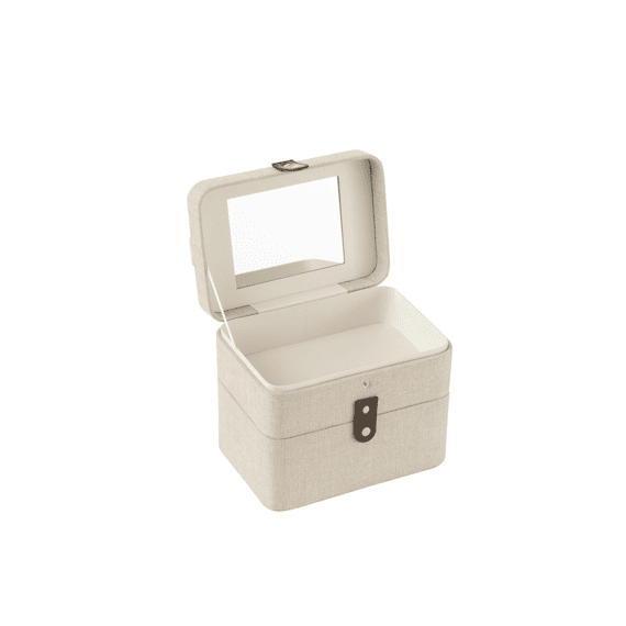 J-Line Cosmetische doos Rechthoekig+spiegel 2 Niveaus Polyester Grijs 21.5x15x17.5cm