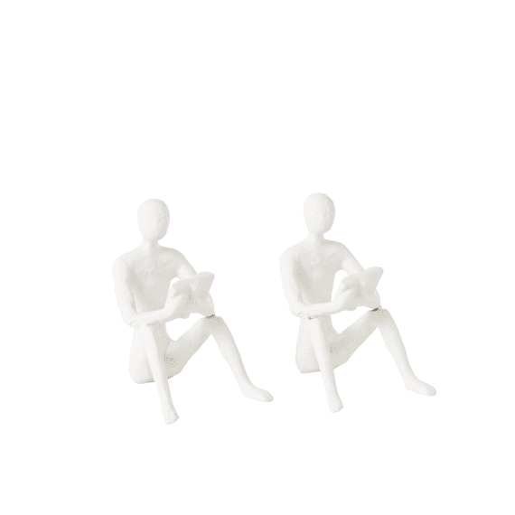 J-line Figuur Zittend Koli Ijzer Wit 8.5x12x15cm 2 Assortiment