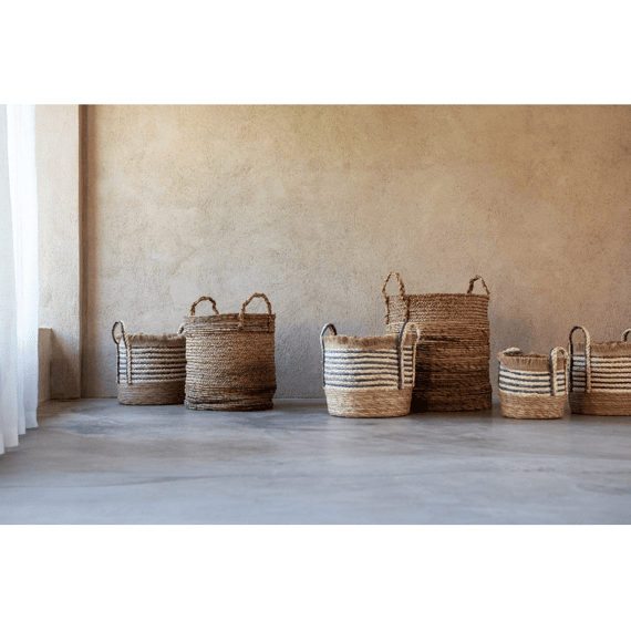 J-Line Bloempot Riet/Plastiek Naturel/Bruin Groot