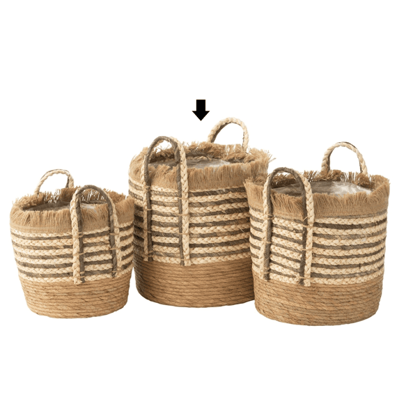 J-Line Bloempot Riet/Plastiek Naturel/Bruin Groot