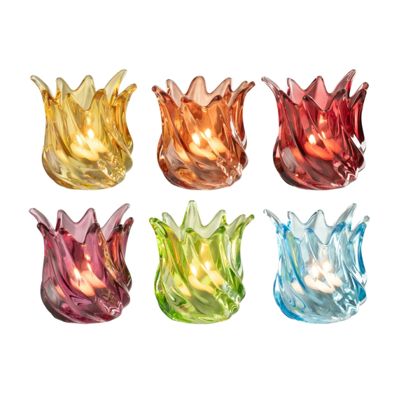Theelichthouder Popa Glas Mix 9.3x9.3x9.5cm 6 Assortiment